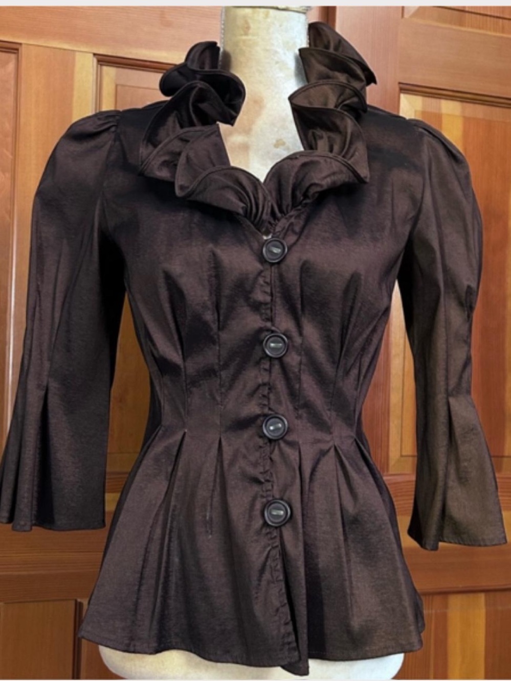 Black Ruffled Collar Button-Front Jacket - Picture 2 of 8